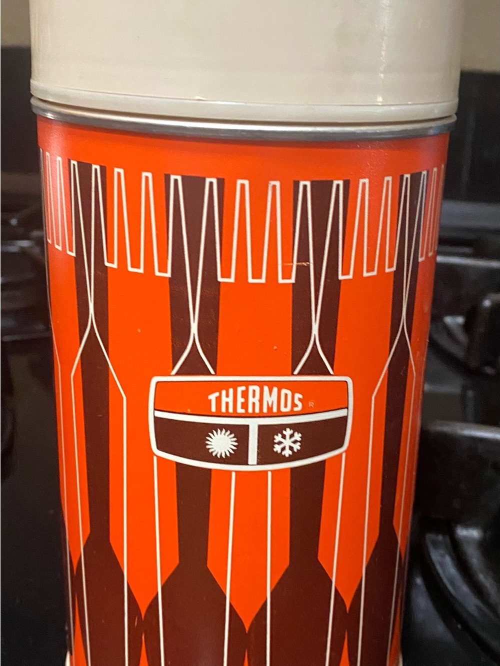 Thermos Orange with Brown and White Retro Pattern Bottle